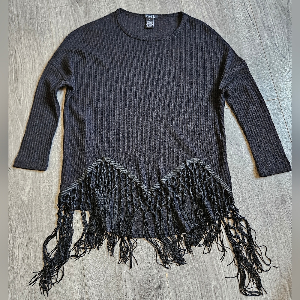 Rue 21 Black Fringe Crochet Top Small